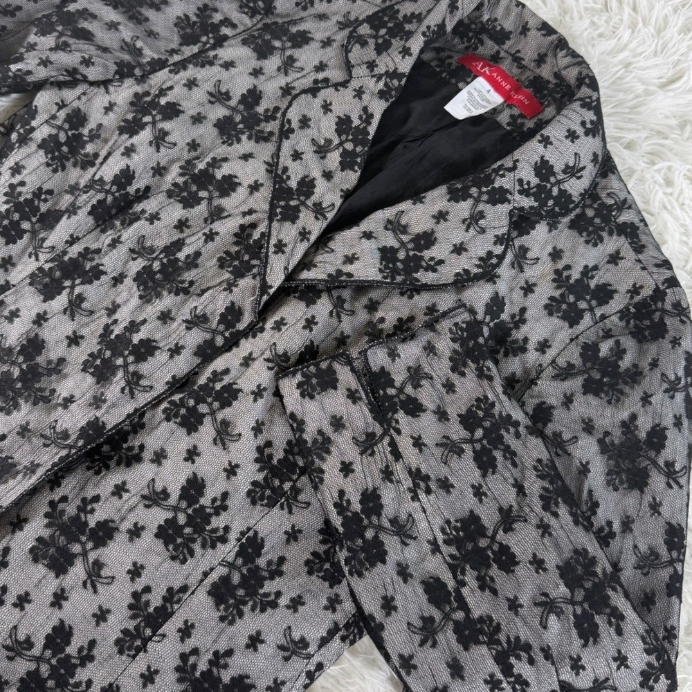 Anne Klien Black Lace Floral Blazer Jacket Women's‎ Size 4 Sheer Outerwear